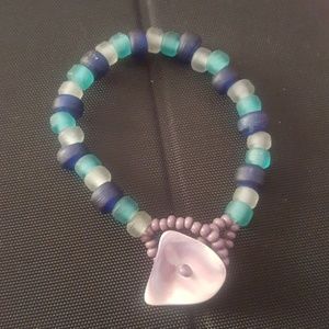 Wampum Blue Sea Glass Bracelet